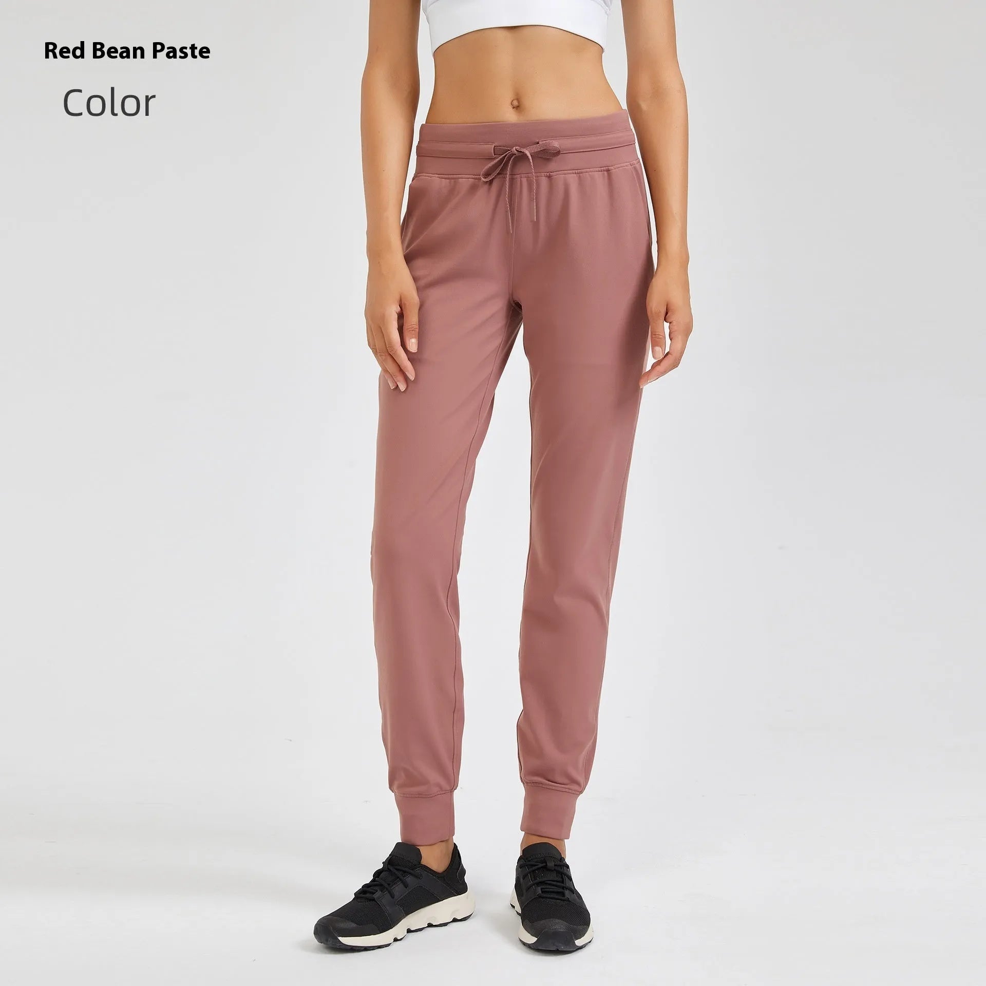 Women's high waist yoga pants in cotton blend fabric with drawstring waist in Belgian Blue colour
