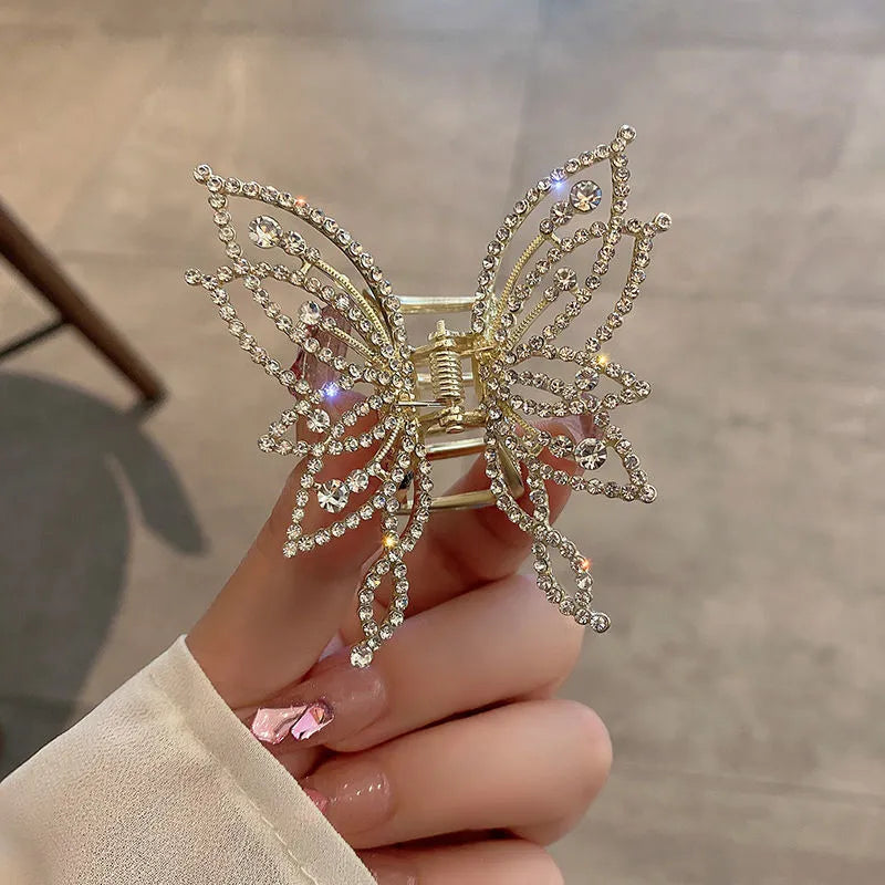 Butterfly design women's hair clip barrette in alloy with pearl or rhinestone style options