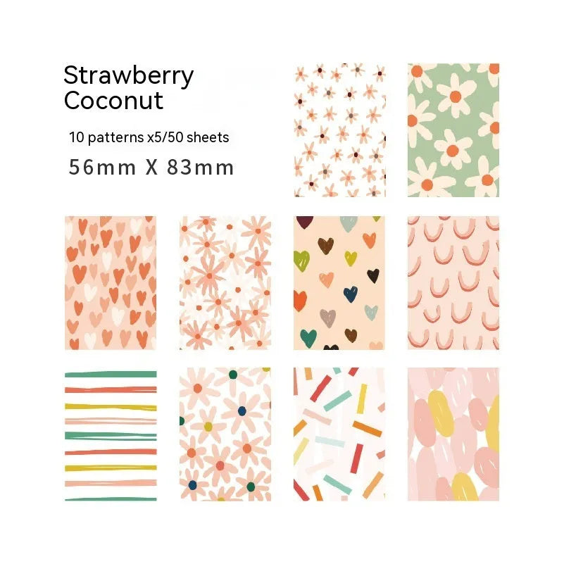 Retro collage material note paper in dessert colours showing ten different shades including caramel puff and mango milk roll