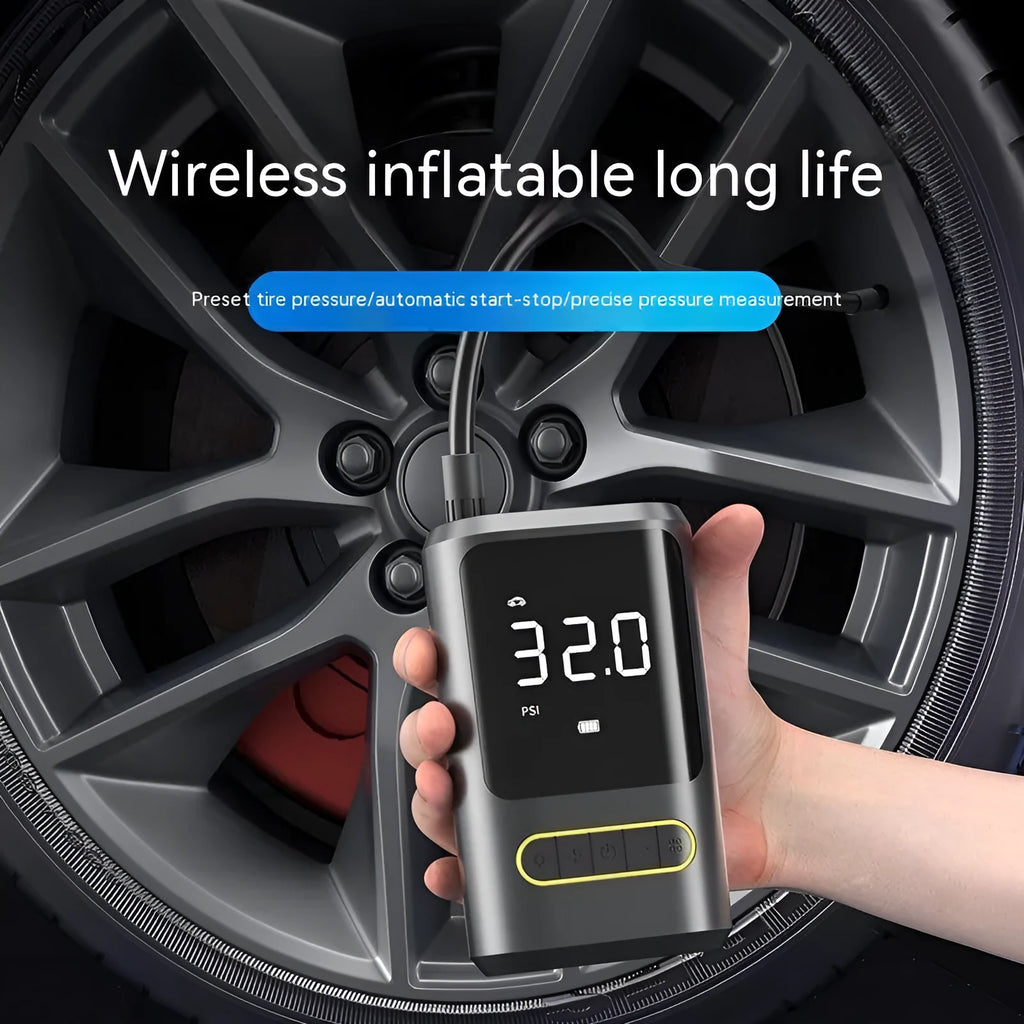 Handheld wireless digital display vehicle air pump with LED light showing pressure reading
