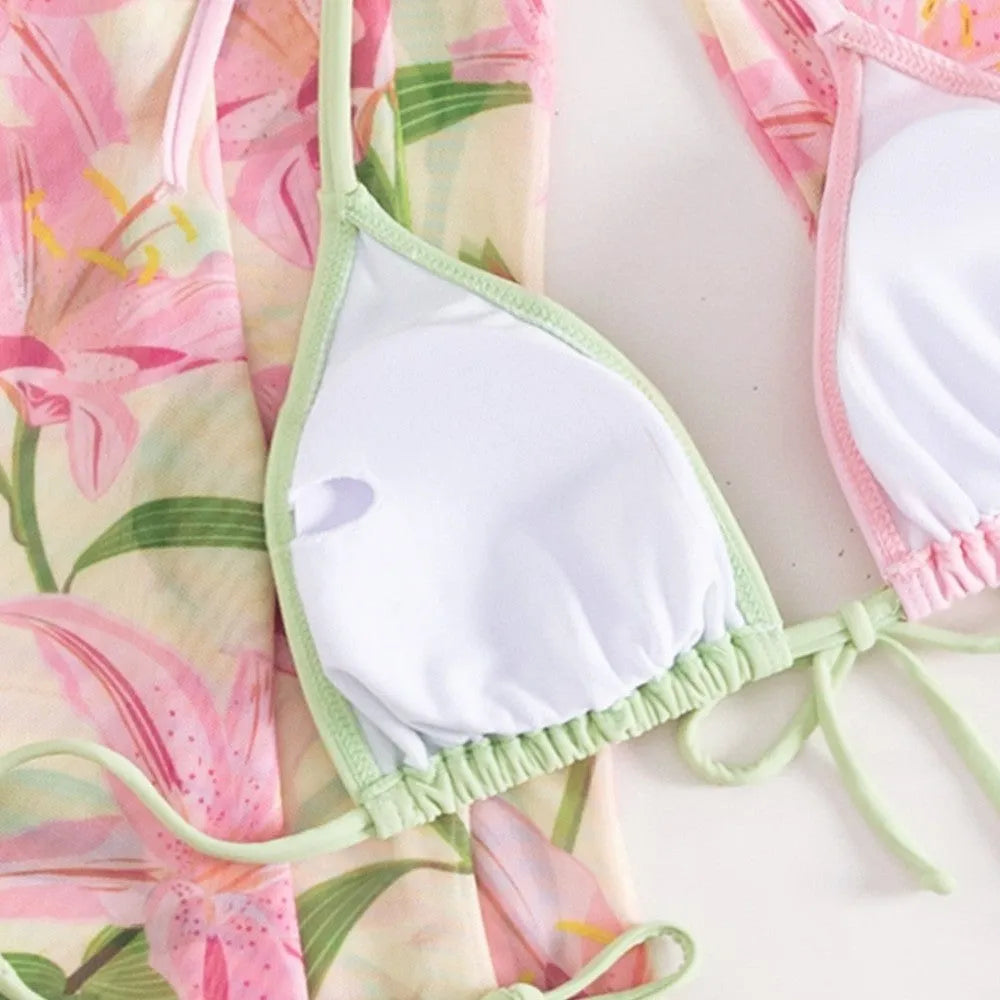 Women's printed bikini swimsuit in European American style made of quick-drying polyester fabric