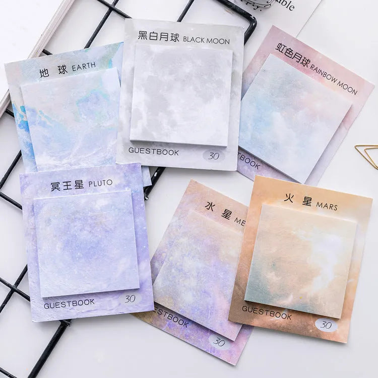 Square planet sticky notes notepad with oil painting designs measuring 7.3cm