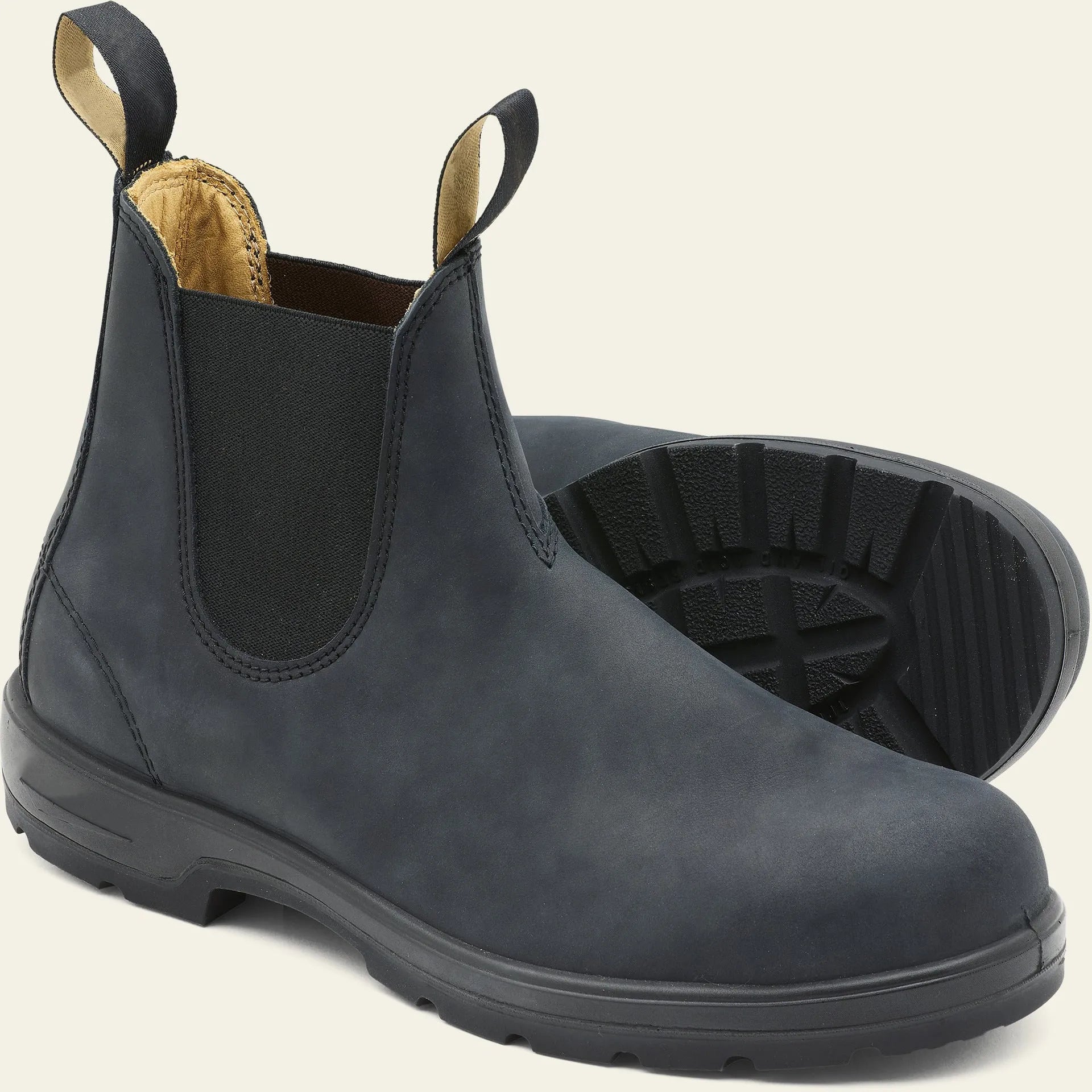 Vintage brown Chelsea boots with frosted PU upper and car suture detailing on a beef tendon sole