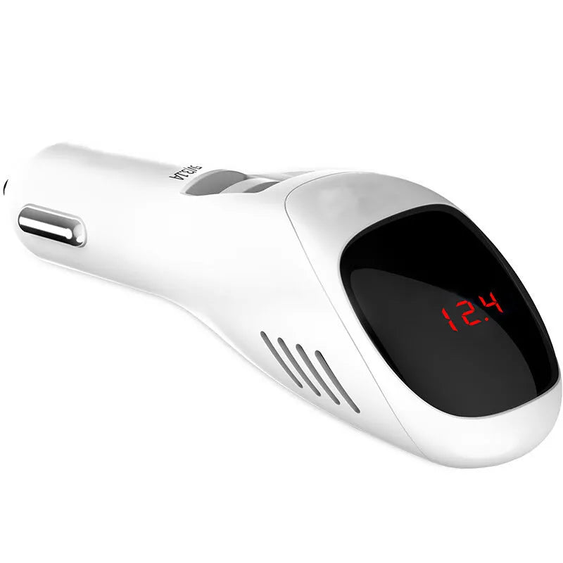 White car USB charger with integrated negative ion purifier showing compact dimensions