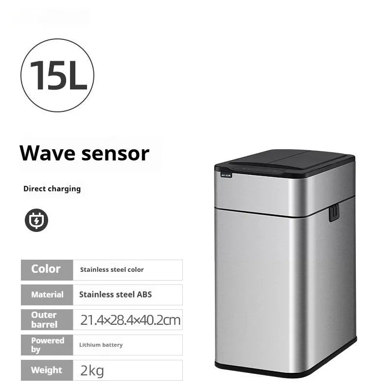 Stainless steel smart inductive trash can with square shape and deodorant system