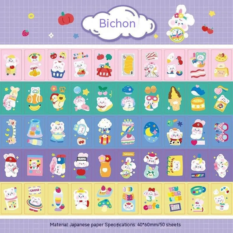 Japanese cartoon character stickers with heart and lollipop motifs measuring 40mm by 60mm