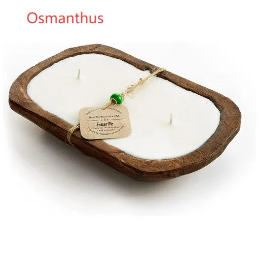 Retro wooden basin aromatherapy candle with three wicks and soy wax in lavender scent