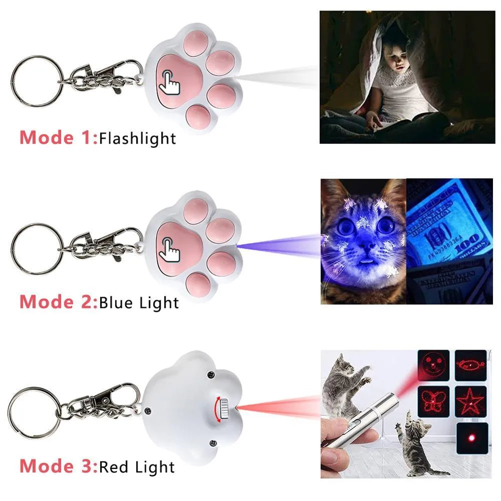 USB rechargeable infrared cat teaser keychain with lighting function in black or pink colour