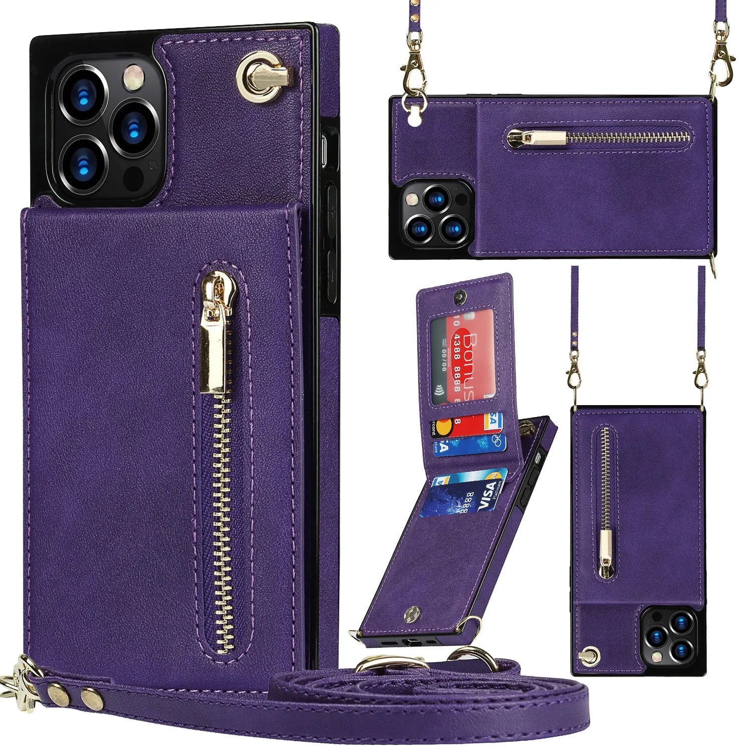 Solid colour leather and TPU mobile phone case in black, purple, green, red, or rose gold for iPhone and Samsung devices