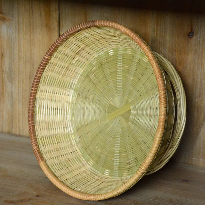 Handmade natural bamboo woven storage basket with rattan construction and 24x12cm deepening design