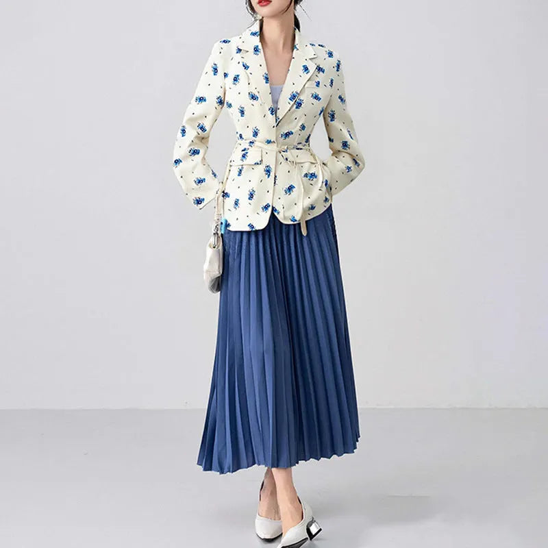 Women's white suit jacket with lace-up waist detail and regular long sleeves