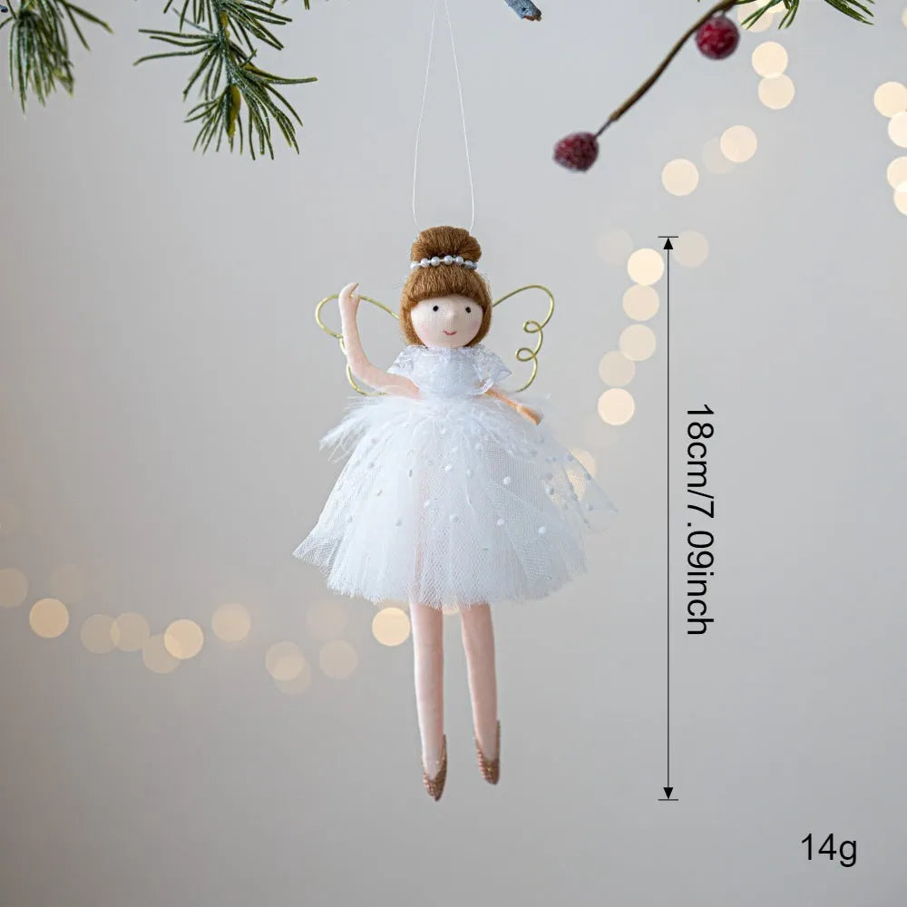 Pink and white cloth plush ballet girl angel doll pendant charm on a bag.