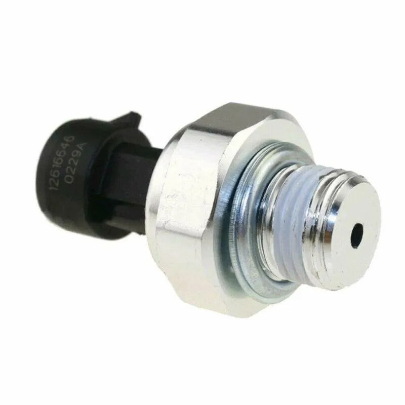 Oil pressure sensor for Buick and Chevrolet vehicles, part numbers 12573107 12567323 displayed.