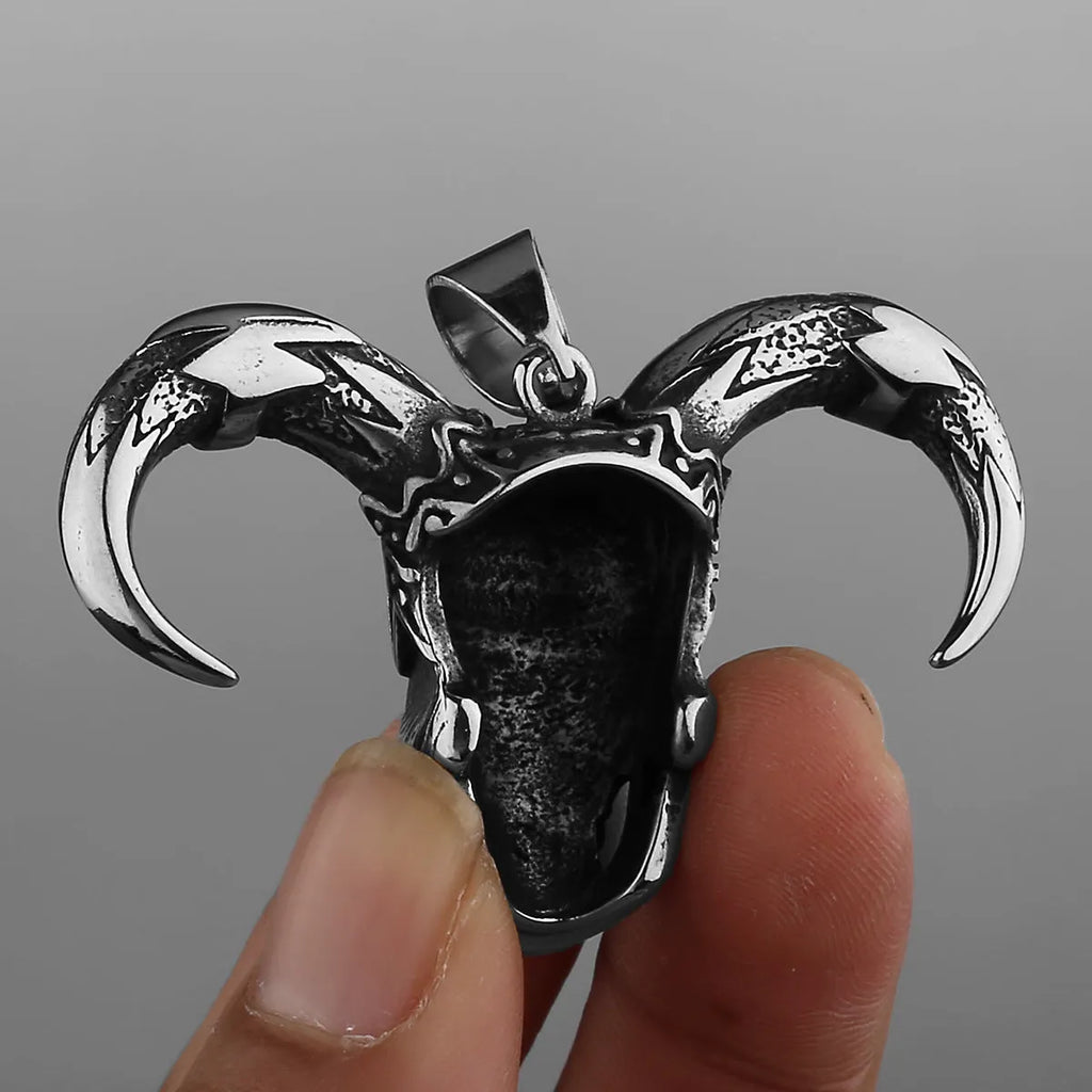 Polished titanium steel skull pendant ghost head chain necklace for men, 50cm length shown