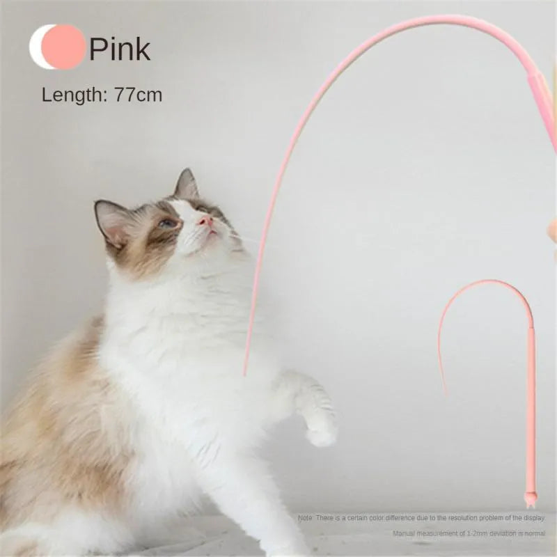 Simulated mouse tail cat toy with silicone tail and cat head handle design