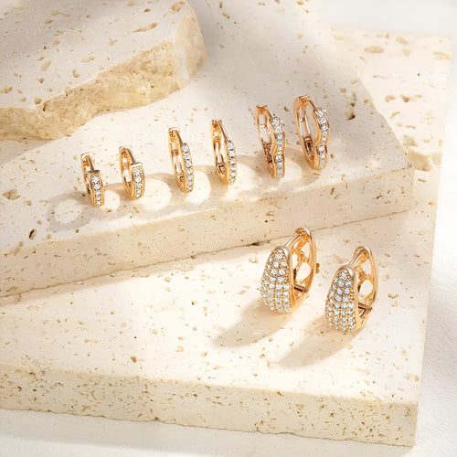 Gold-plated heart-shaped clip earrings with clear zircon stones