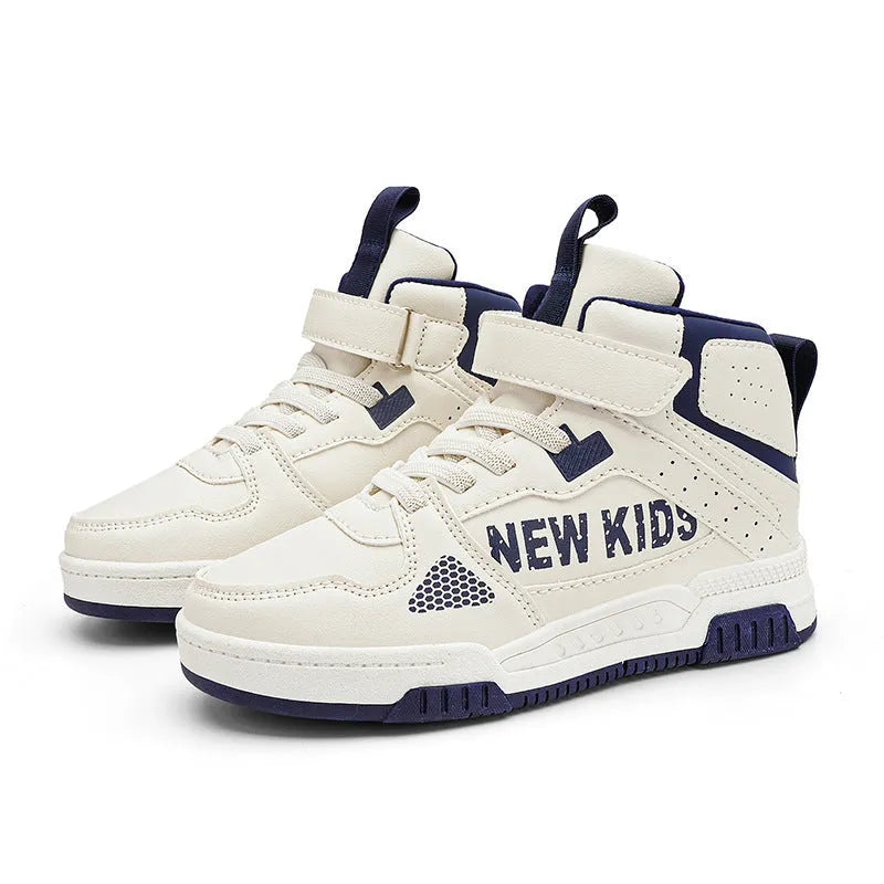 Children's beige green street sneakers with a buckle closure, shown on a white background.