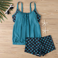 Women's polka dot boxer swimsuit with high waist conservative style in polyester fabric