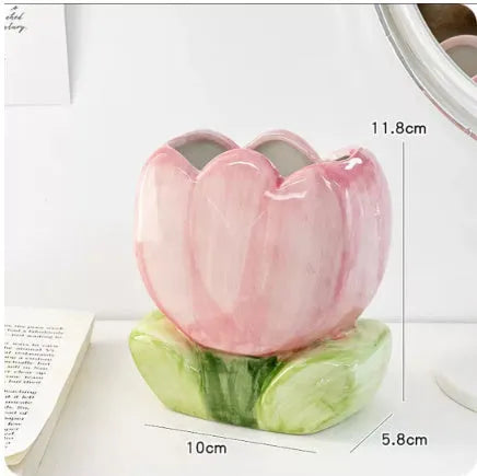 Ceramic flower pen holder storage box in floral patterns for desktop organisation