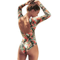 Women's leaf print one-piece swimsuit in conservative style for swimming