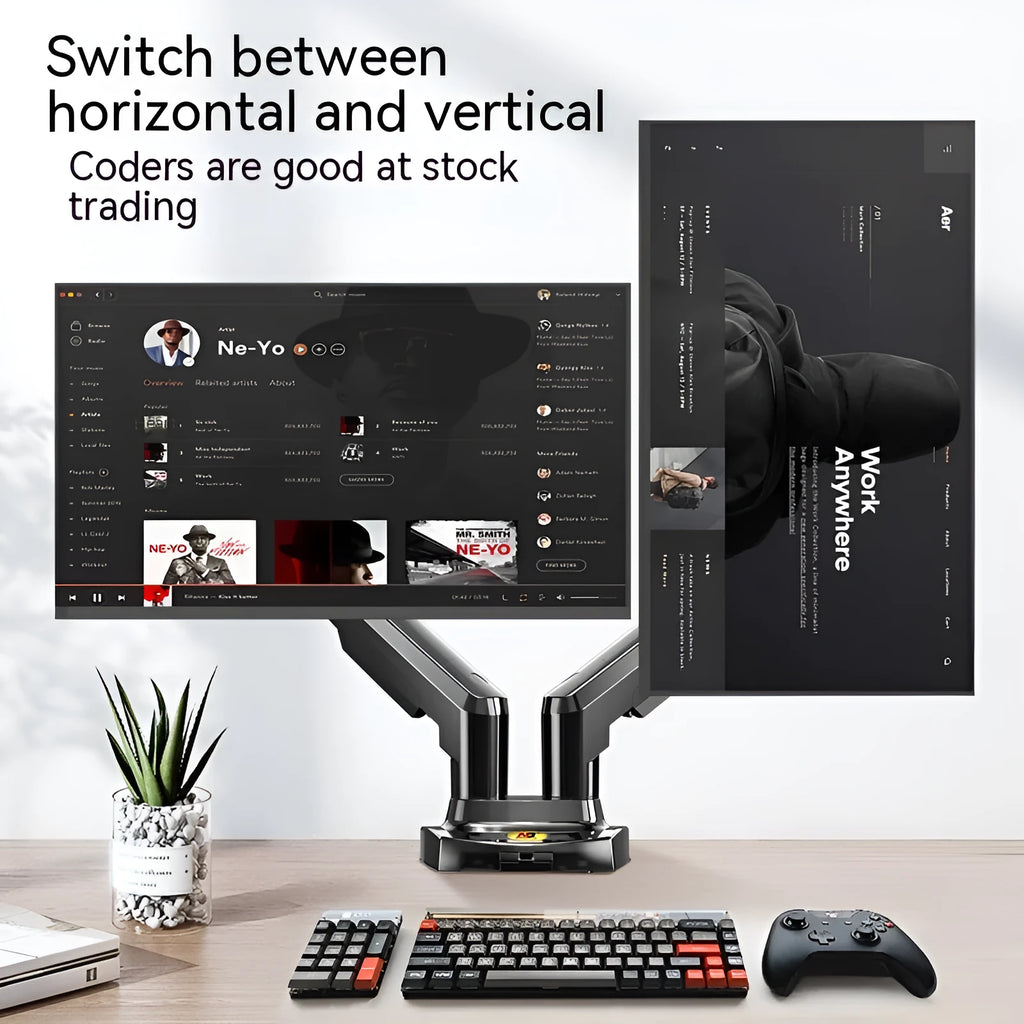 Dual screen computer monitor lifting bracket with aluminium alloy frame on a desk