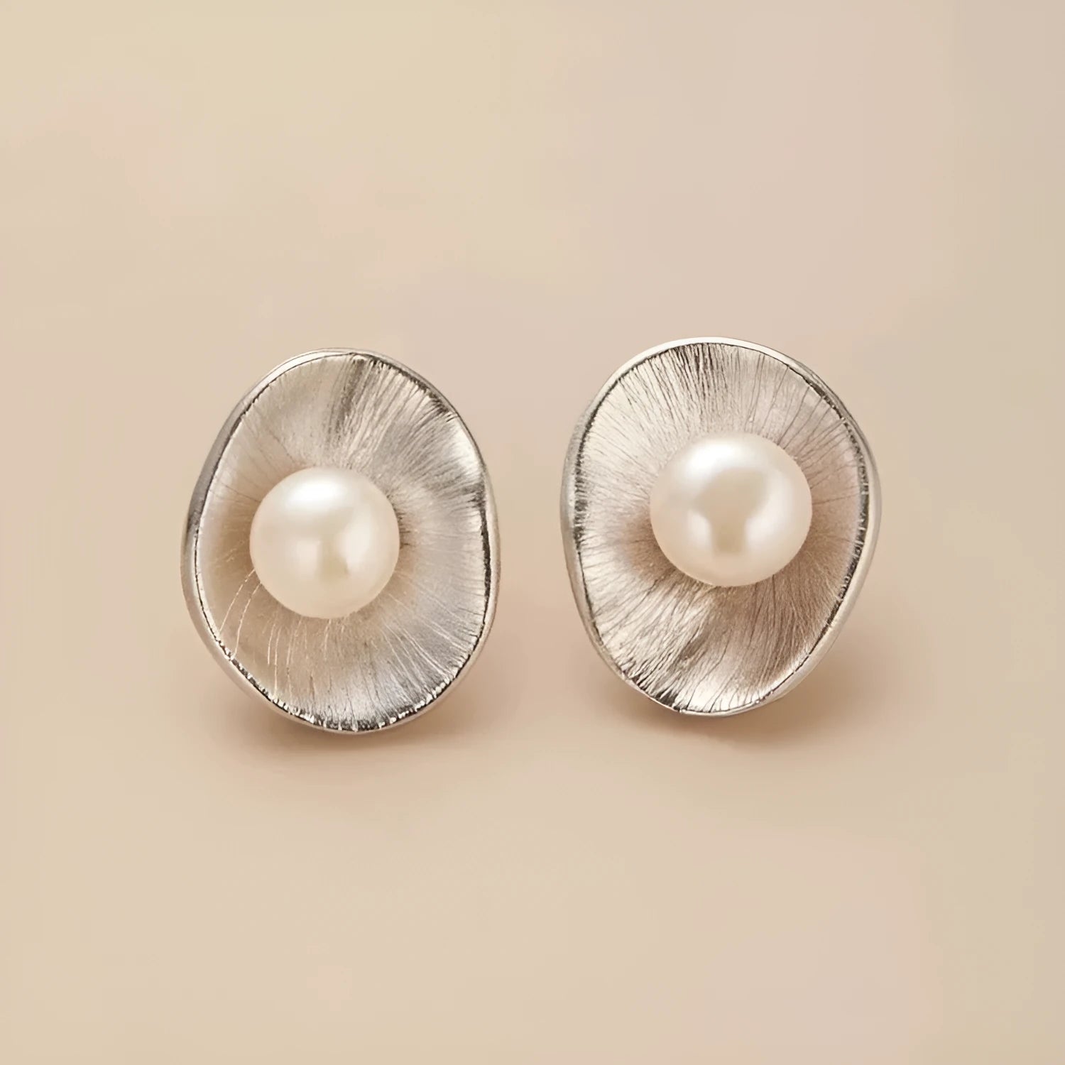Gold plated pearl sterling silver geometric needle ear studs for women