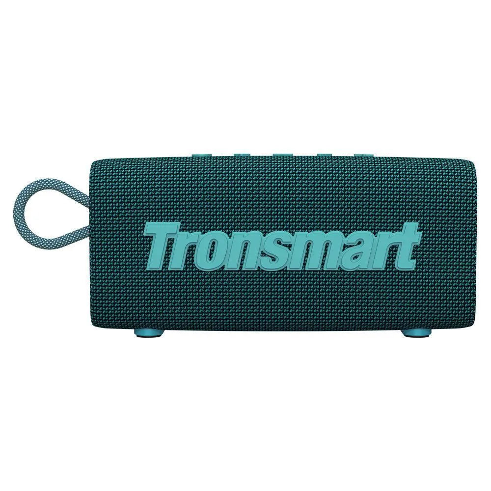 Portable waterproof Bluetooth speaker in black showing control buttons and rugged outdoor design