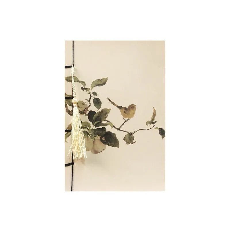 A5 antique wire-bound notebook with retro painting cover, open to show Kraft paper pages