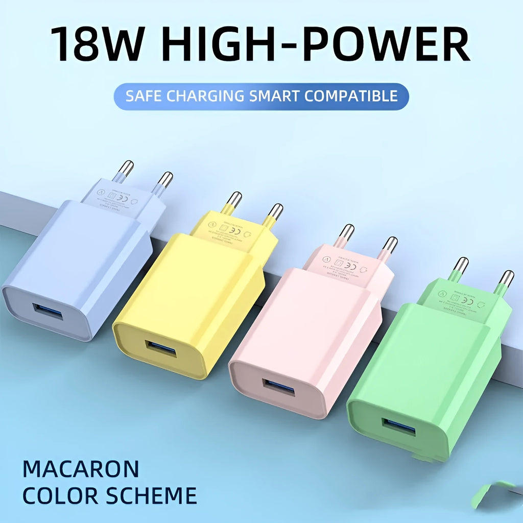Macaron QC30 USB charging plug with European standard plug QC3.0 for Macron Euro blue
