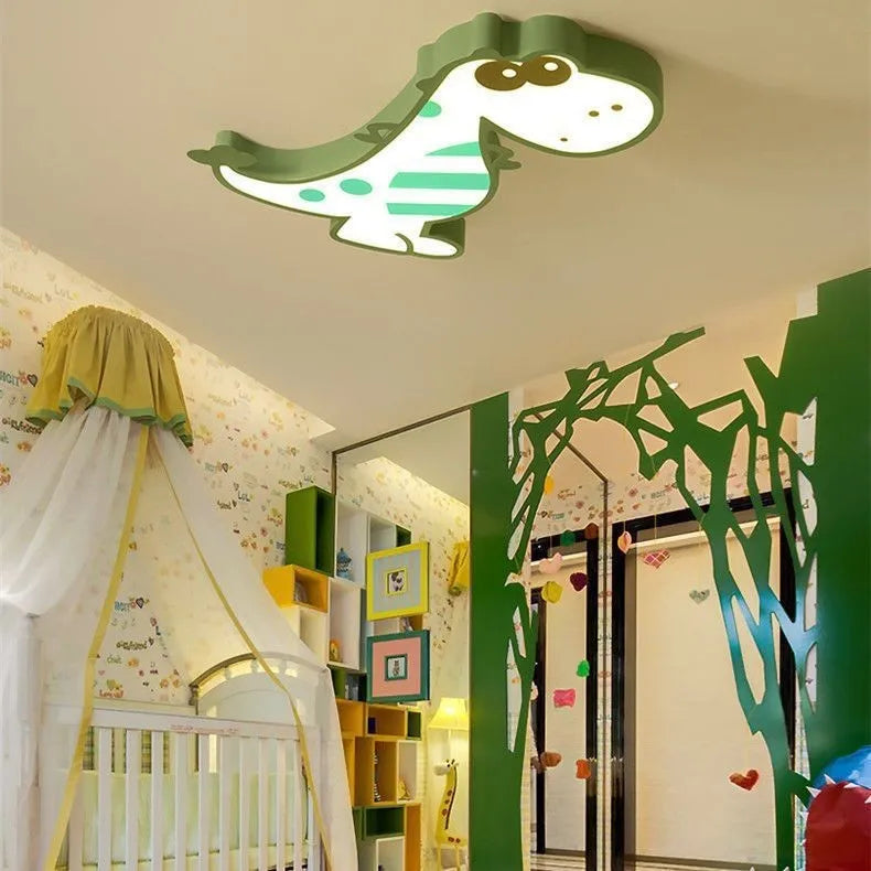 48cm cartoon dinosaur ceiling light with PVC shade and aluminium body in green or pink for bedroom