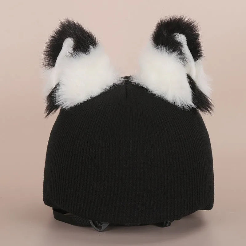 Cartoon-themed plush fabric helmet cover and ear decorations set for motorcycles and bicycles.