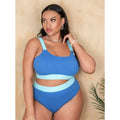 Women's solid-colour high-waist bikini set with brief bottom and visible stitching detail