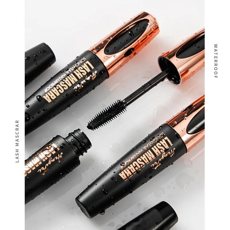 Black waterproof curling mascara with smudge-resistant formula in colour box packaging