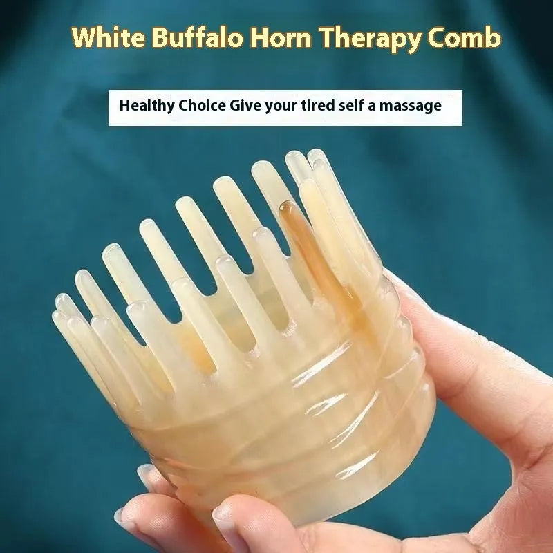 Black buffalo horn comb with wide teeth and fine teeth for head massage.