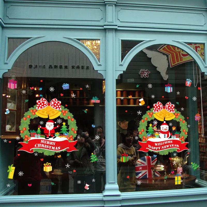 Large colourful cartoon static cling wall sticker on a bedroom window, showing two 60x45cm PVC panels