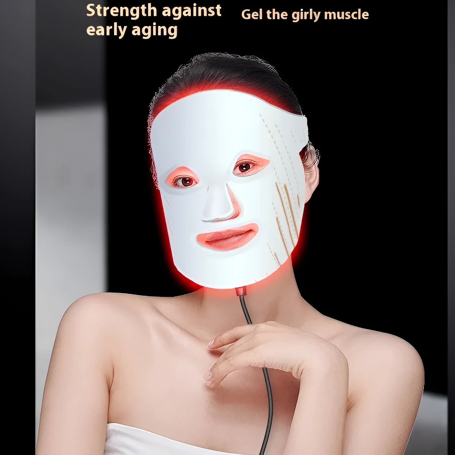 White silicone mask beauty instrument with LED photon light for skin rejuvenation and eye massage