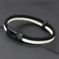 Black and white handmade woven hand strap in three sizes: 19cm, 21cm, and 23cm