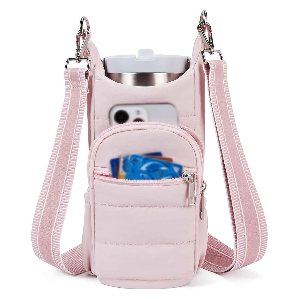 Cycling water bottle bag in black, pink or beige for bicycle handlebar mounting