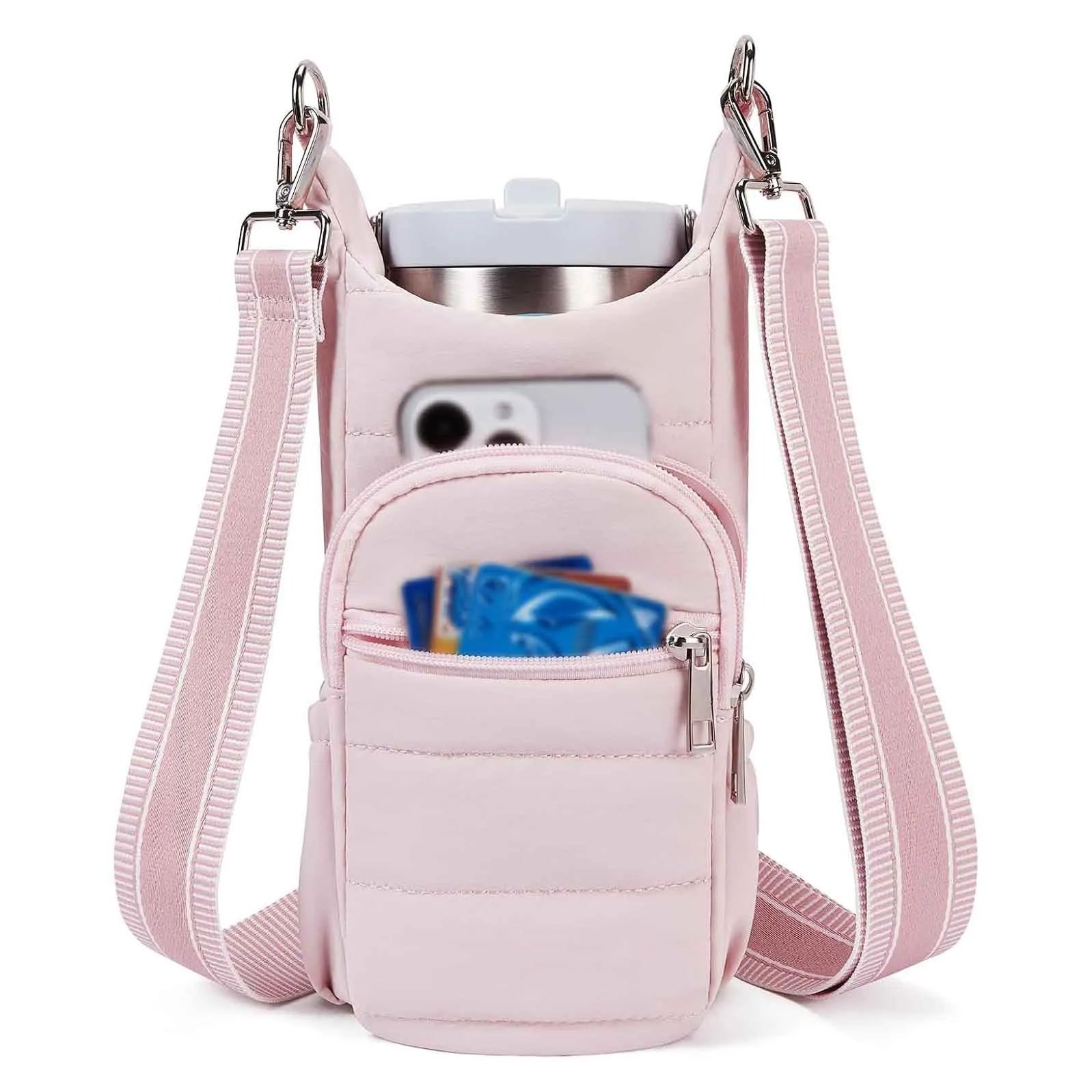 Cycling water bottle bag in black, pink or beige for bicycle handlebar mounting