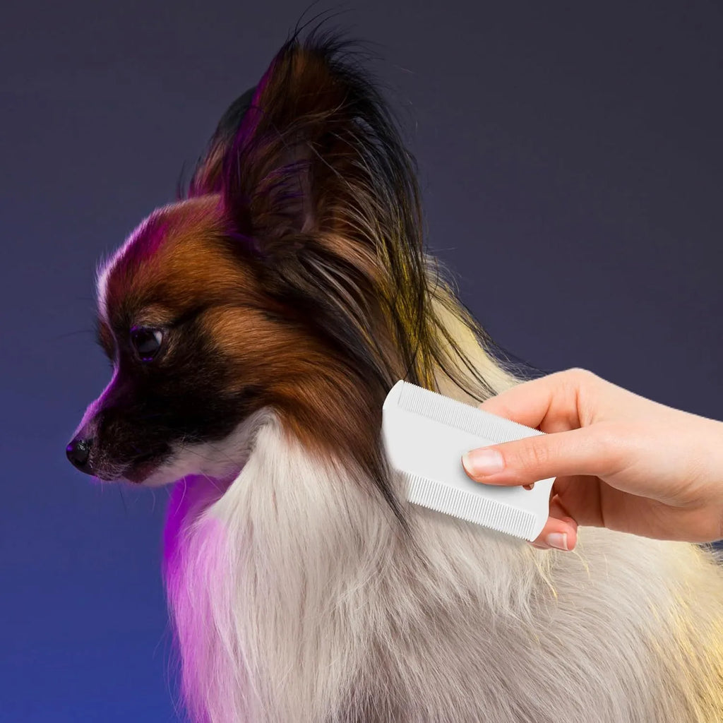 Double-sided pet flea comb with dense teeth for dogs and cats, small face grooming tool