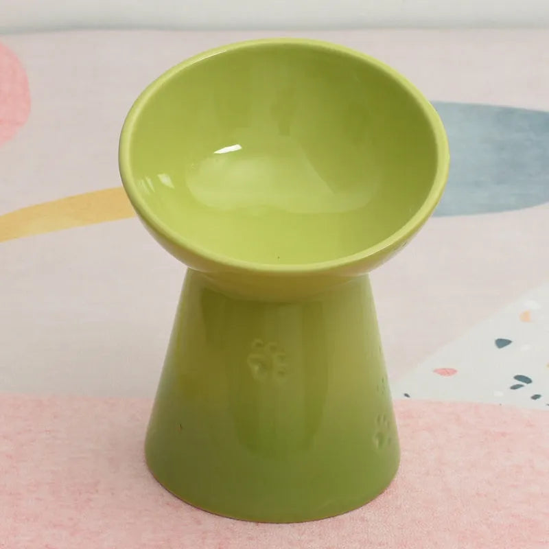 Ceramic pet bowl with raised base and various rim shape options