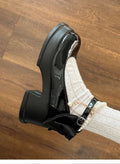 Beige and black women's chunky heel Mary Jane pumps with round toe and 6cm heel.