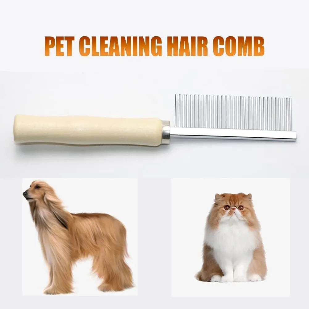 Wooden handle pet grooming comb for dogs and cats with round needles
